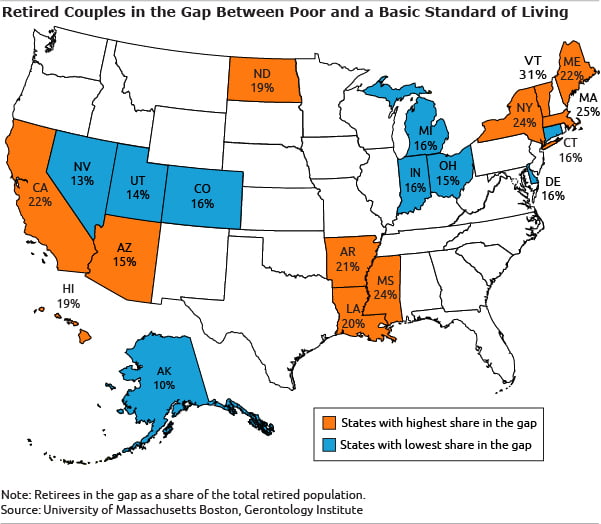 Map of retired couples in the gap between poor and comfortable