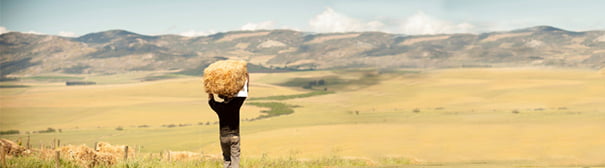Photo: Person carrying hay sack on top of head