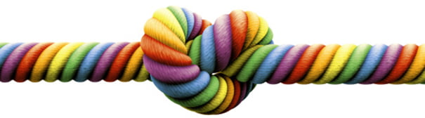 Rainbow rope tied in a knot.