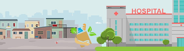 Illustration of slum and hospital